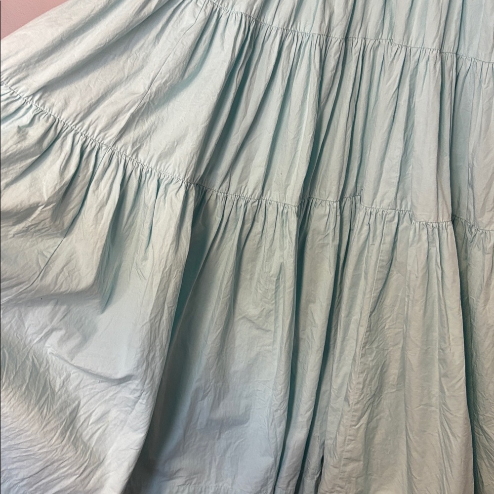 Anthropologie Helena Square-Neck Smocked Light Aqua Blue Midi Dress Medium - Picture 9 of 11